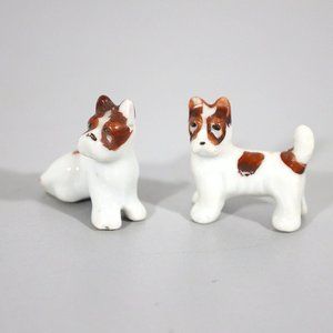 Vtg Scottish Terrier Miniature Figurines Statues Set of Two Brown White Japan